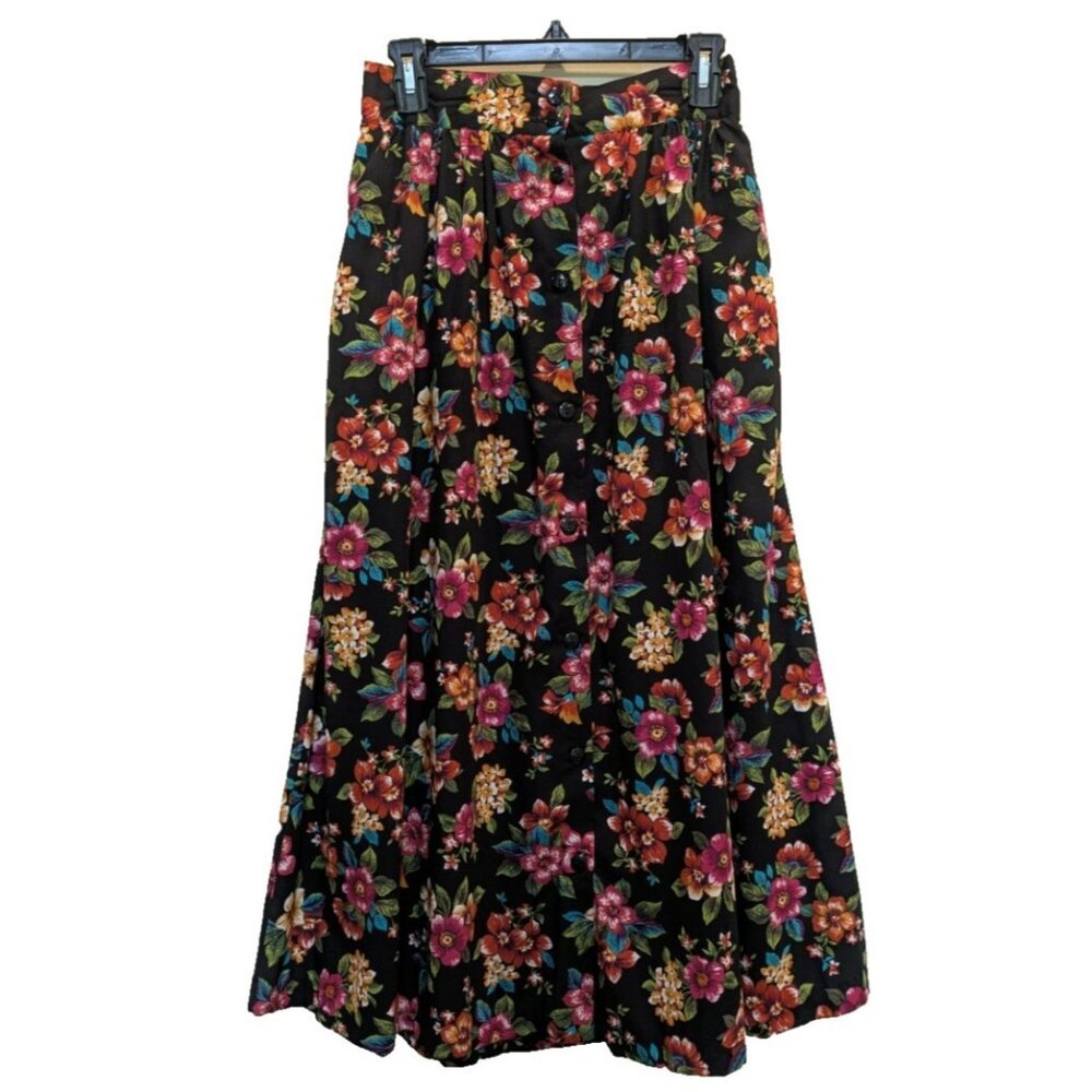 Vintage Cristin Steven Floral Button Down Midi Maxi Skirt Med